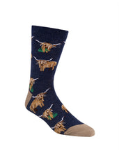 Load image into Gallery viewer, Men’s Highland Cow Bamboo Sox Size 7-11 in Denim MARLE