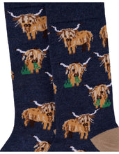 Load image into Gallery viewer, Men’s Highland Cow Bamboo Sox Size 7-11 in Denim MARLE