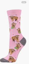 Load image into Gallery viewer, Ladies Pink Highland Cow Sox size 2-8, Bamboo
