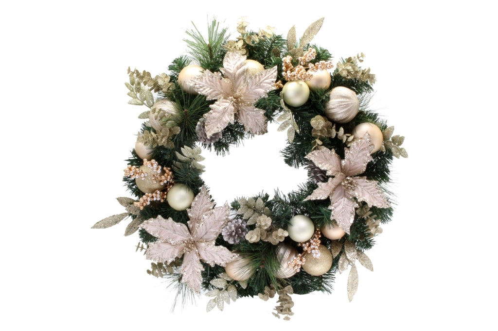 25% OFF - 65cm Gold Poinsettia Wreath