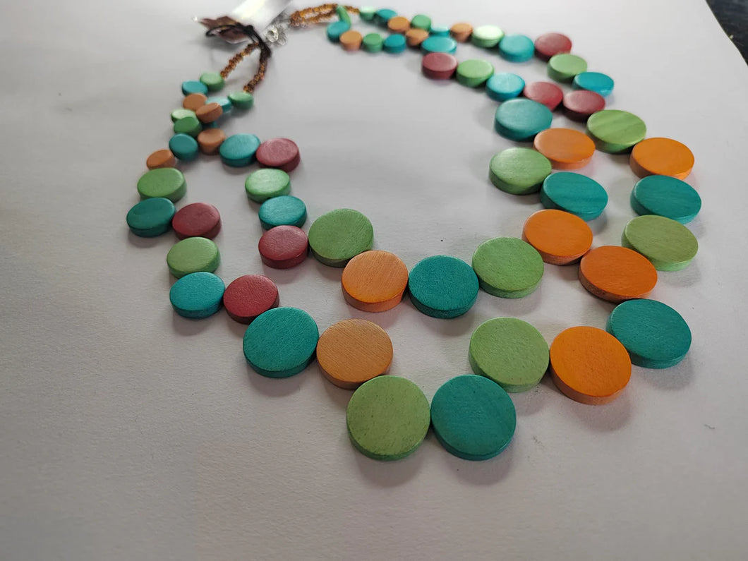 2 row multi colour wooden necklace
