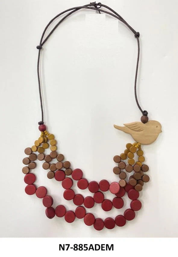 3 layered bird wooden necklace
