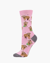Load image into Gallery viewer, Ladies Pink Highland Cow Sox size 2-8, Bamboo
