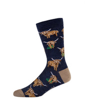 Load image into Gallery viewer, Men’s Highland Cow Bamboo Sox Size 7-11 in Denim MARLE
