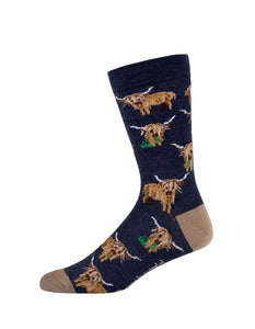 Men’s Highland Cow Bamboo Sox Size 7-11 in Denim MARLE