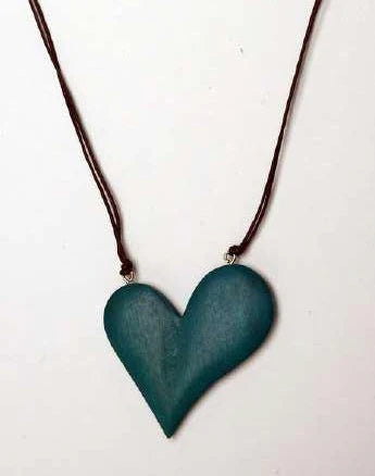 Turquoise wooden heart necklace
