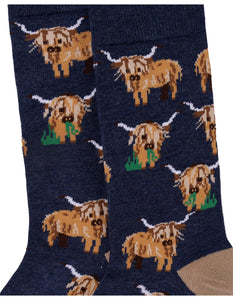 Men’s Highland Cow Bamboo Sox Size 7-11 in Denim MARLE