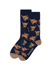 Load image into Gallery viewer, Men’s Highland Cow Bamboo Sox Size 7-11 in Denim MARLE
