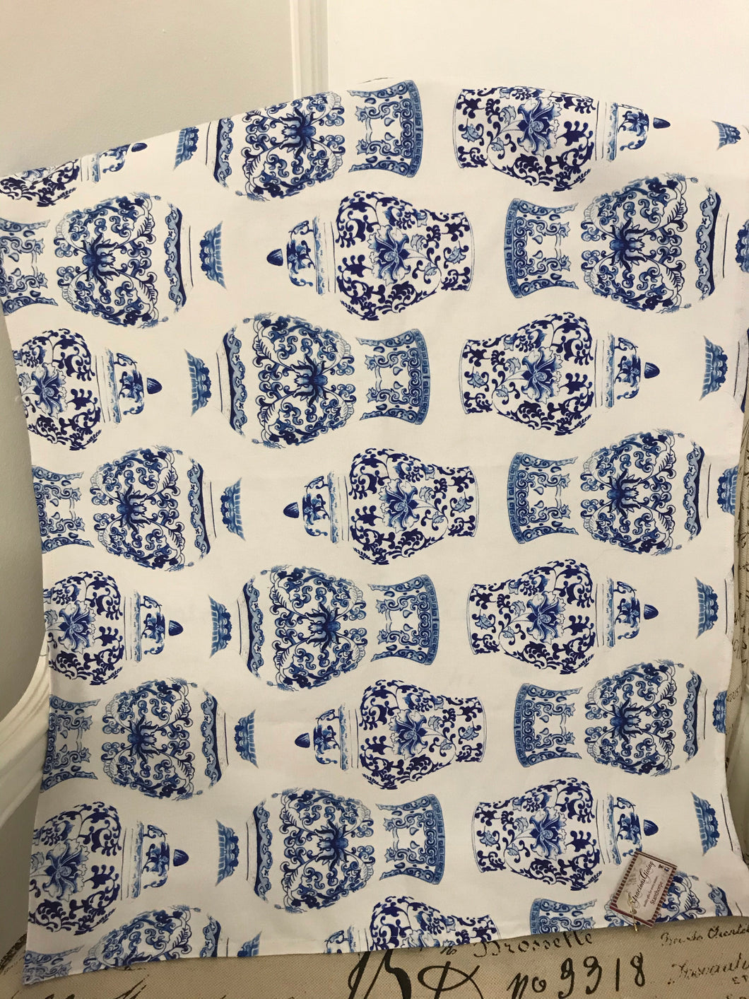 Blue and white ginger jar print tea towel