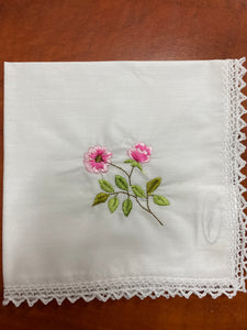 Pink Azalea embroidered handkerchief