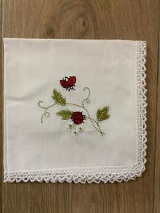 Handkerchief Embroidered Ladybird with Lace