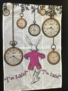 Alice in Wonderland I’m Late Cotton Teatowel