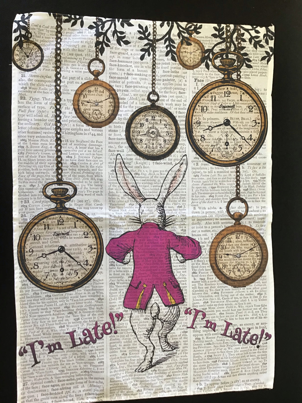 Alice in Wonderland I’m Late Cotton Teatowel