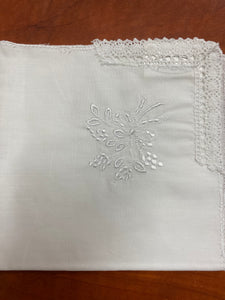 White Flower embroidered handkerchief